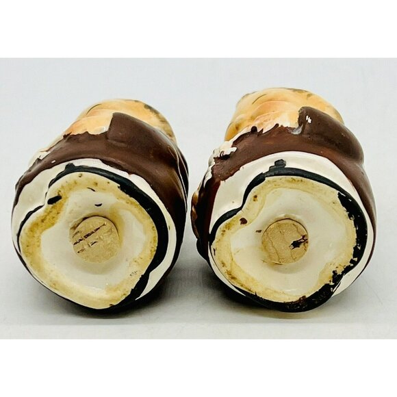 Friar Tuck Salt Pepper Shakers 2.5 inch Ceramic Cork Stoppers Vintage - Picture 5 of 6